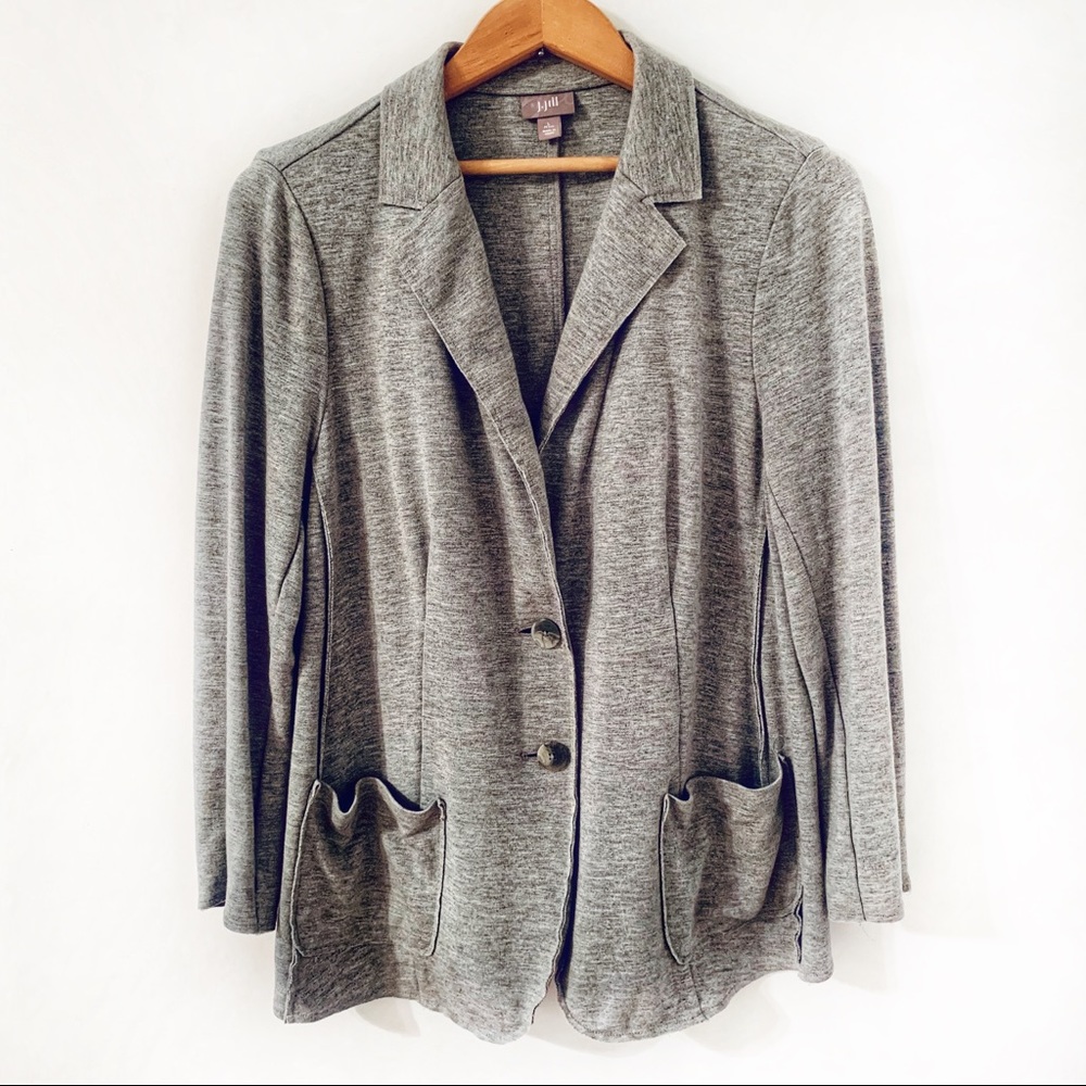 J. Jill Distressed Grey Cardigan with pockets.